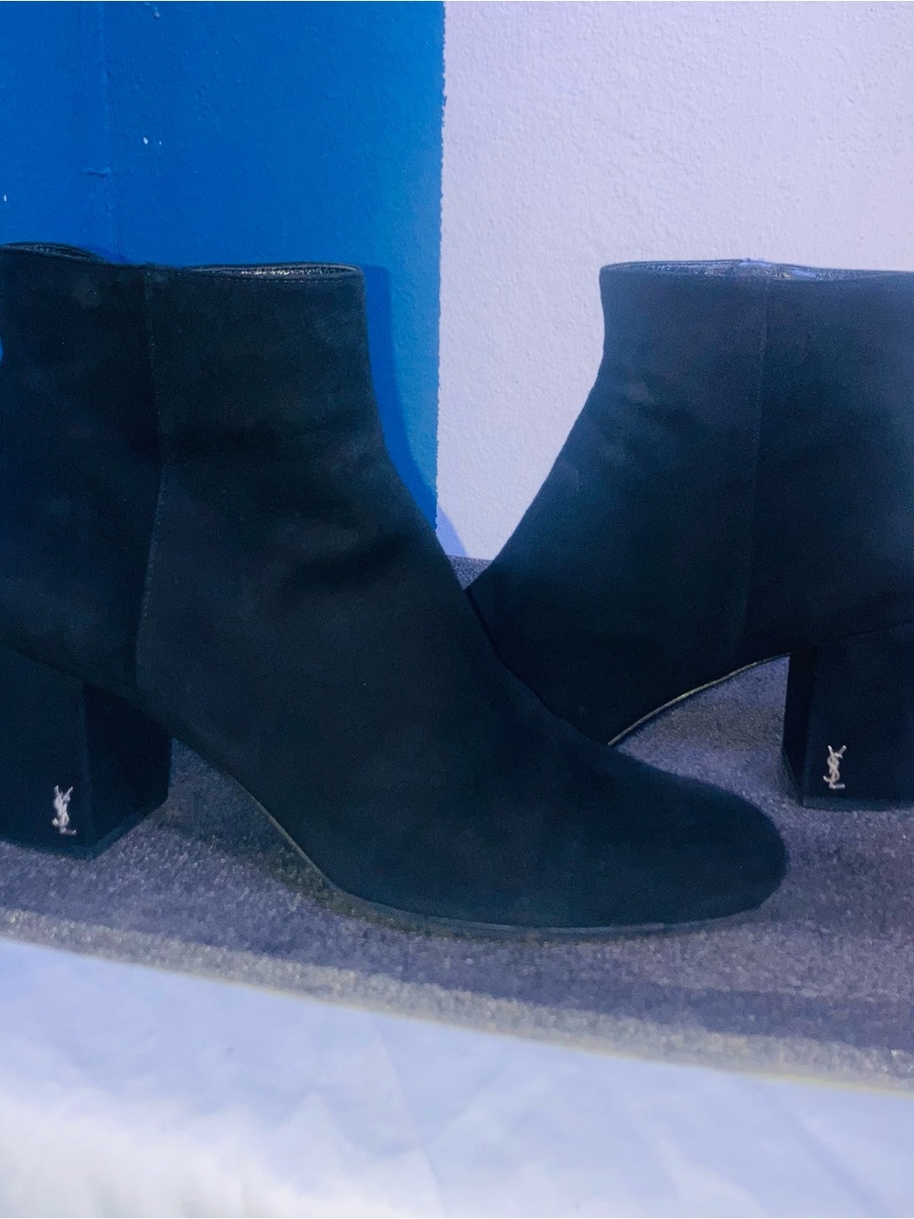 Saint Laurent Black Suede Block Heel Ankle Booties